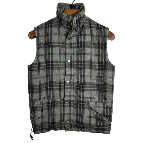 SAKS FIFTH AVENUE Black‎ Label Wool Blend Plaid Vest Zip Snap Pocket Size Small - Picture 1 of 15